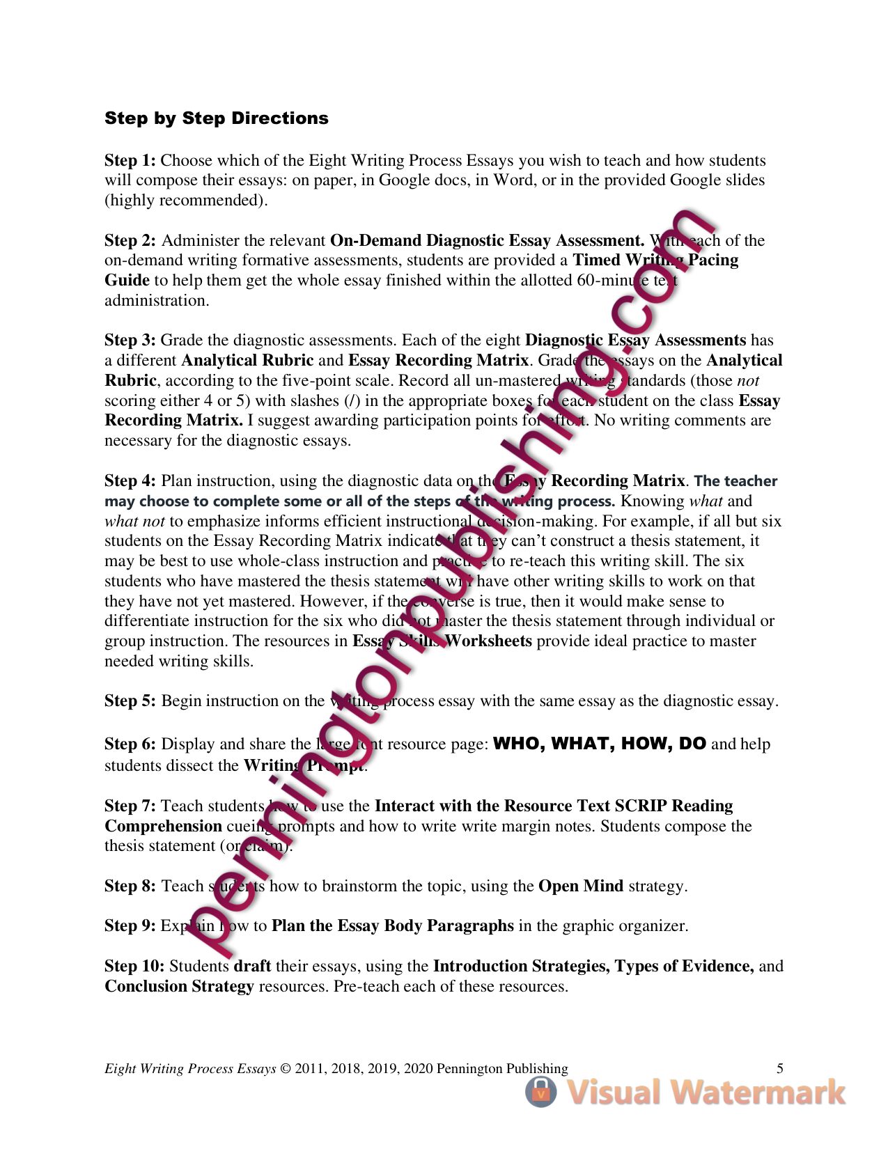Sample page 1 from Eight Writing Process Essays