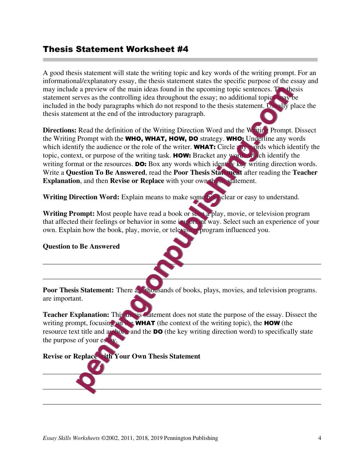 Sample page 1 from Essay Skills Worksheets