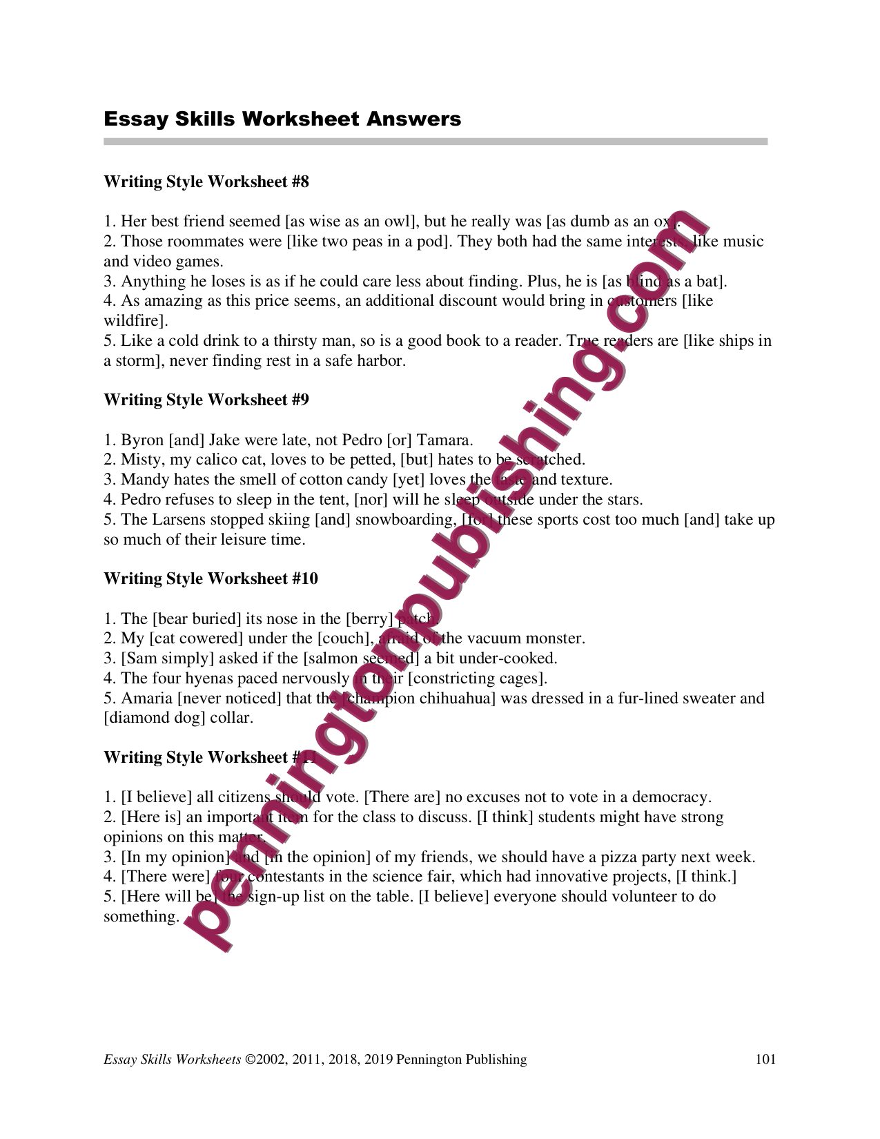 Sample page 8 from Essay Skills Worksheets