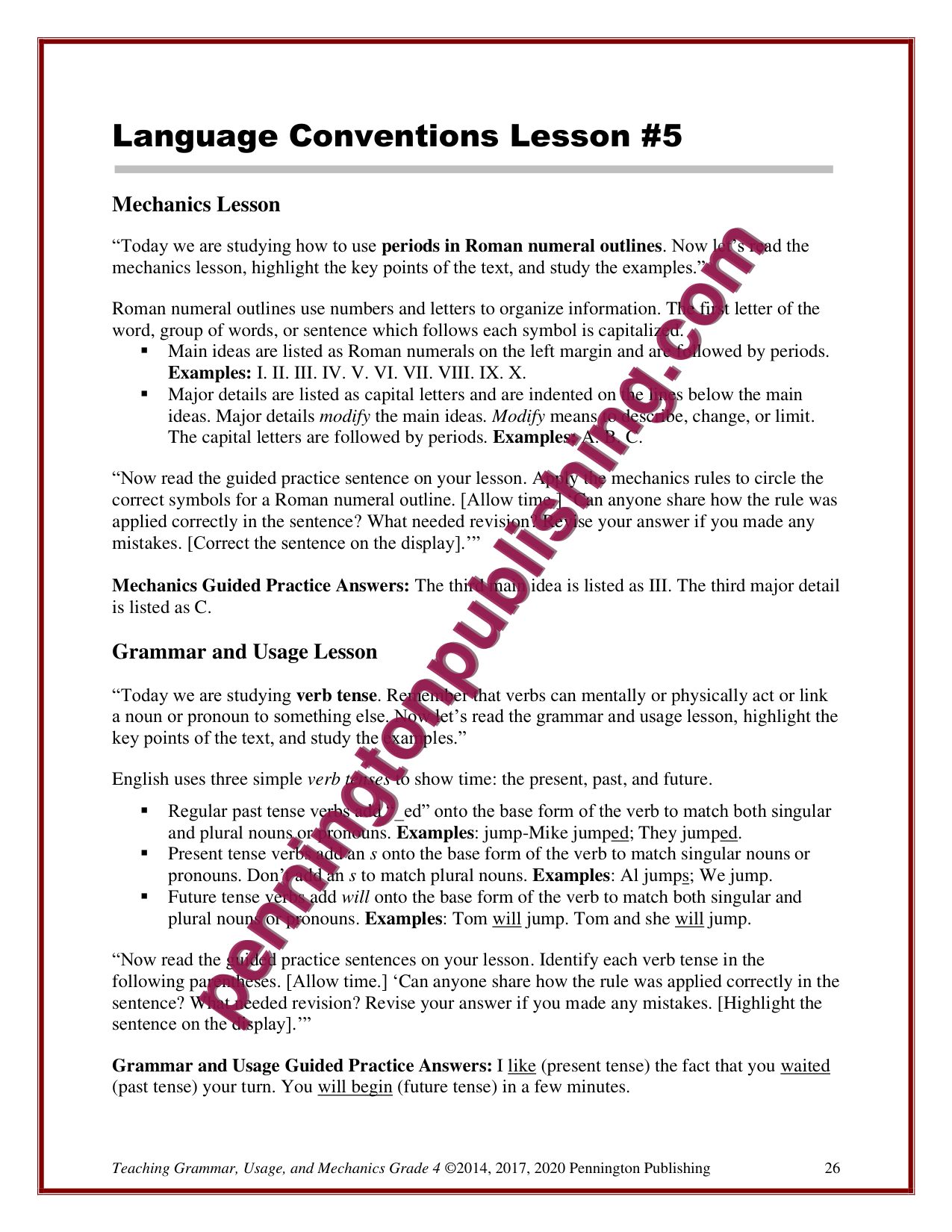 Sample page 1 from Grade 4 Teaching Grammar, Usage, and Mechanics Lessons, Remedial Worksheets, and Tests