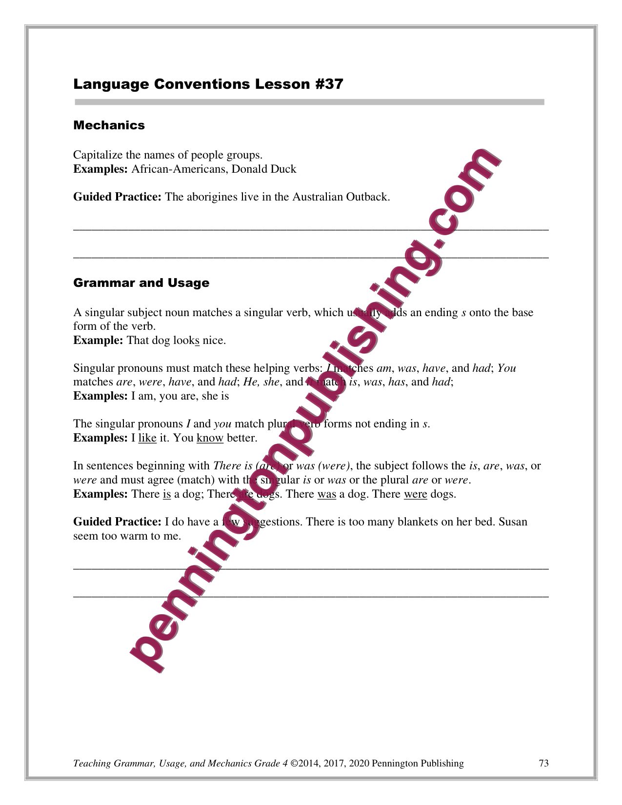 Sample page 6 from Grade 4 Teaching Grammar, Usage, and Mechanics Lessons, Remedial Worksheets, and Tests