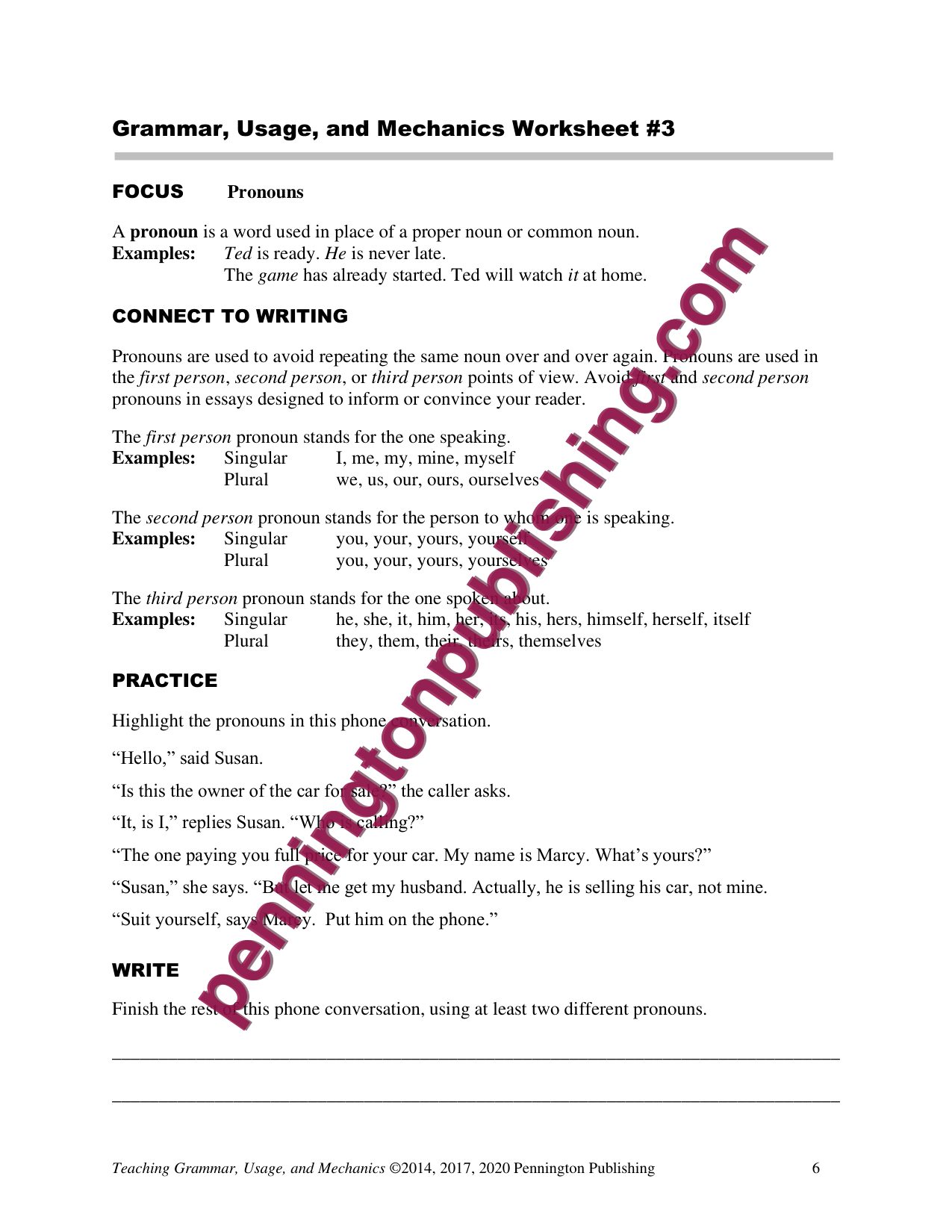 Sample page 7 from Grade 4 Teaching Grammar, Usage, and Mechanics Lessons, Remedial Worksheets, and Tests