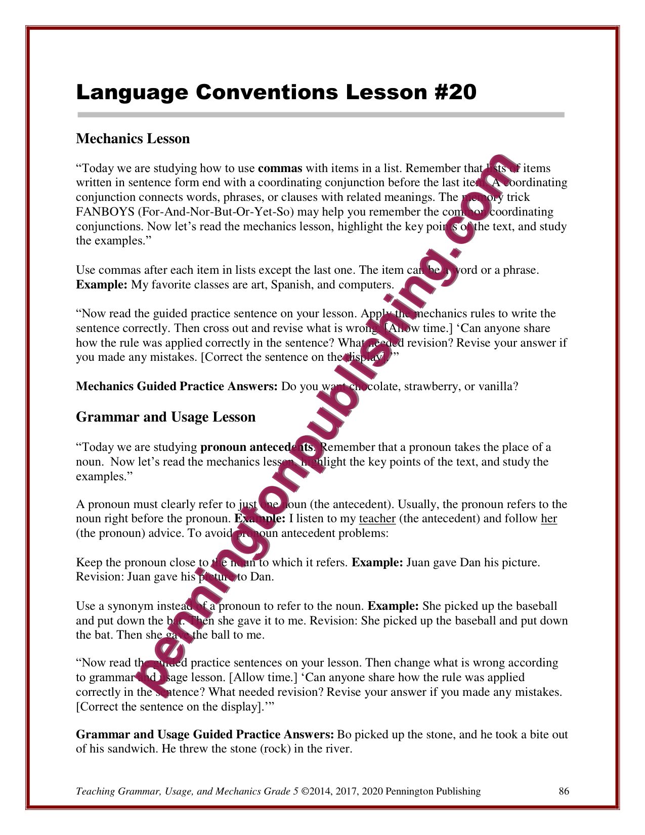 Sample page 2 from Grade 5 Teaching Grammar, Usage, and Mechanics Lessons, Remedial Worksheets, and Tests