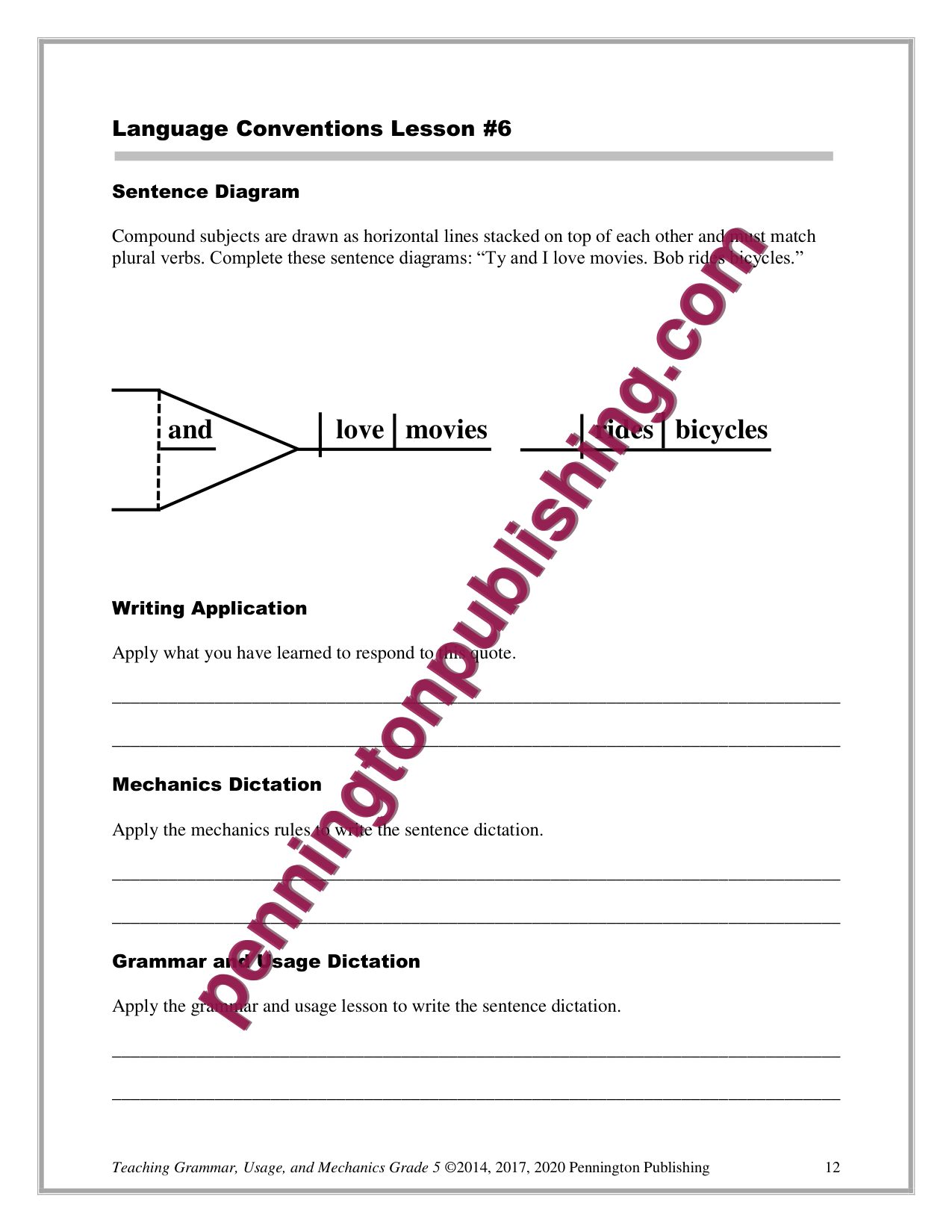 Sample page 5 from Grade 5 Teaching Grammar, Usage, and Mechanics Lessons, Remedial Worksheets, and Tests