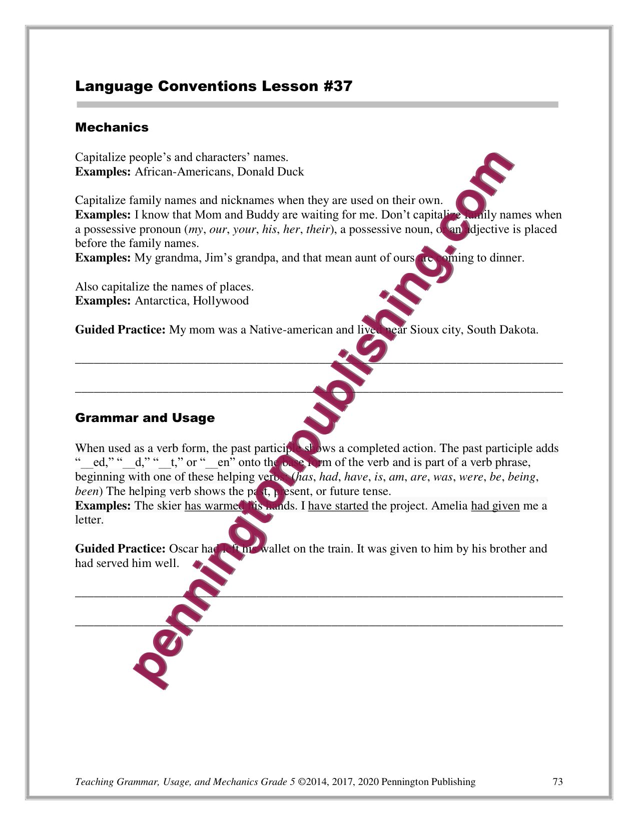 Sample page 6 from Grade 5 Teaching Grammar, Usage, and Mechanics Lessons, Remedial Worksheets, and Tests