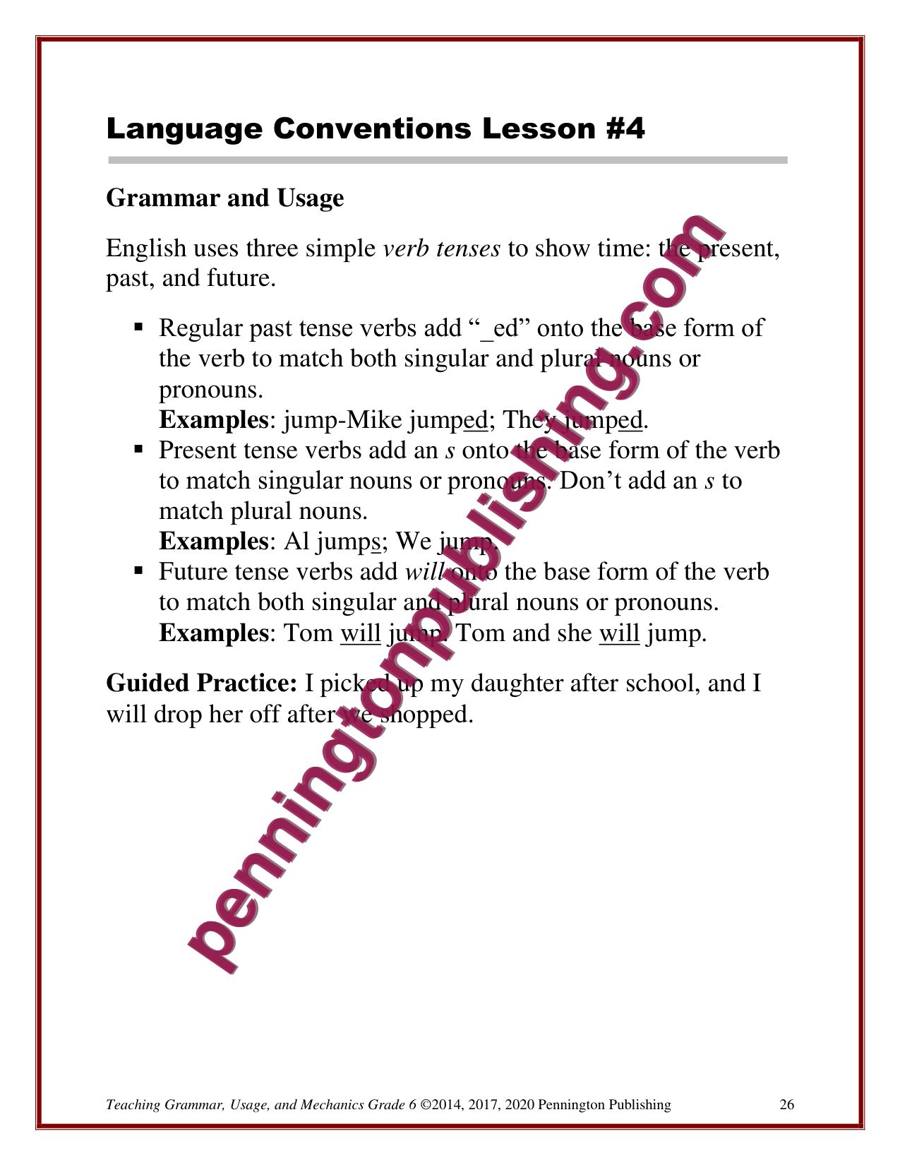 Sample page 1 from Grade 6 Teaching Grammar, Usage, and Mechanics Lessons, Remedial Worksheets, and Tests