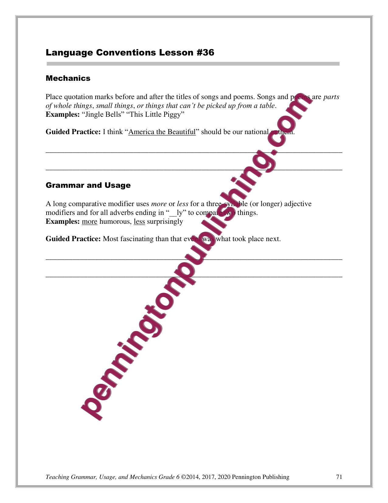 Sample page 6 from Grade 6 Teaching Grammar, Usage, and Mechanics Lessons, Remedial Worksheets, and Tests
