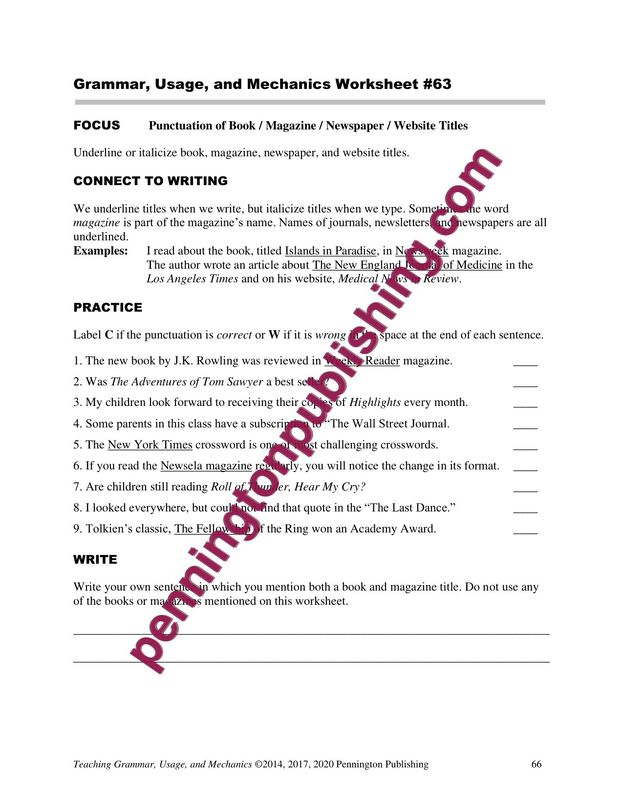 Sample page 8 from Grade 6 Teaching Grammar, Usage, and Mechanics Lessons, Remedial Worksheets, and Tests