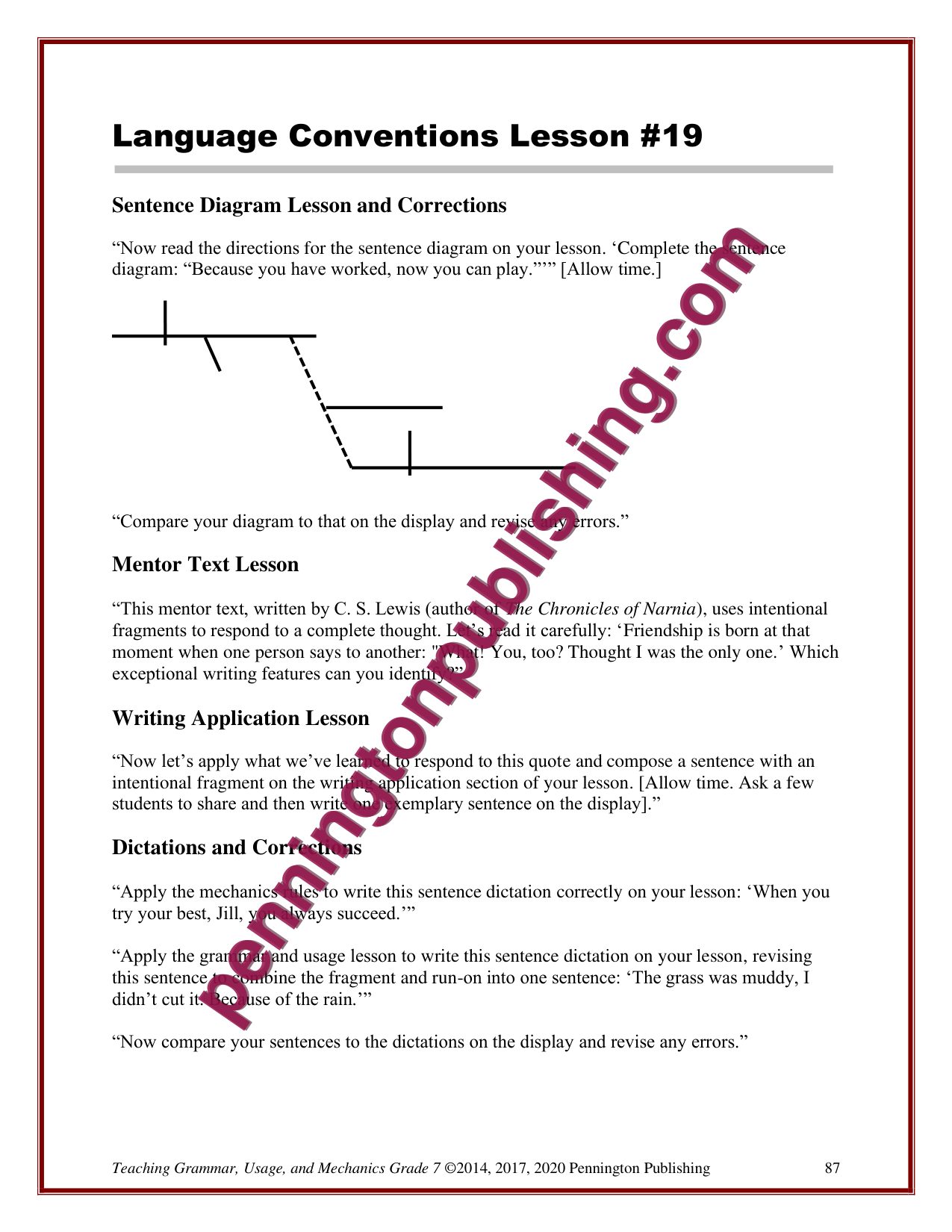 Sample page 2 from Grade 7 Teaching Grammar, Usage, and Mechanics Lessons, Remedial Worksheets, and Tests
