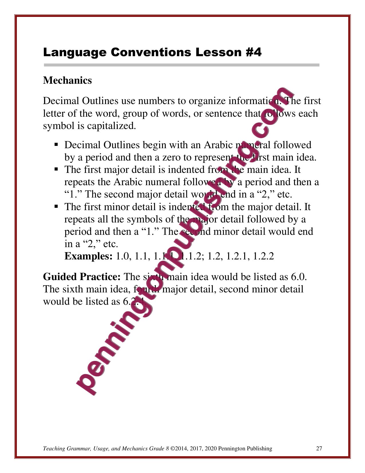 Sample page 1 from Grade 8 Teaching Grammar, Usage, and Mechanics Lessons, Remedial Worksheets, and Tests
