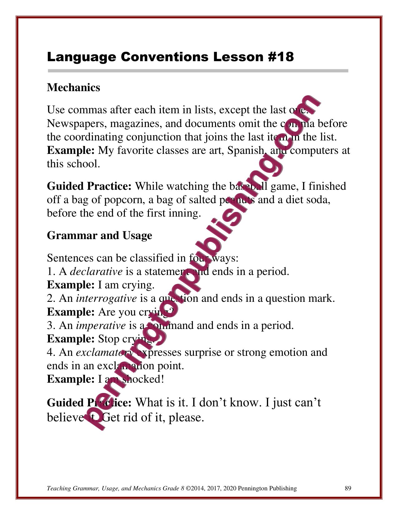 Sample page 2 from Grade 8 Teaching Grammar, Usage, and Mechanics Lessons, Remedial Worksheets, and Tests