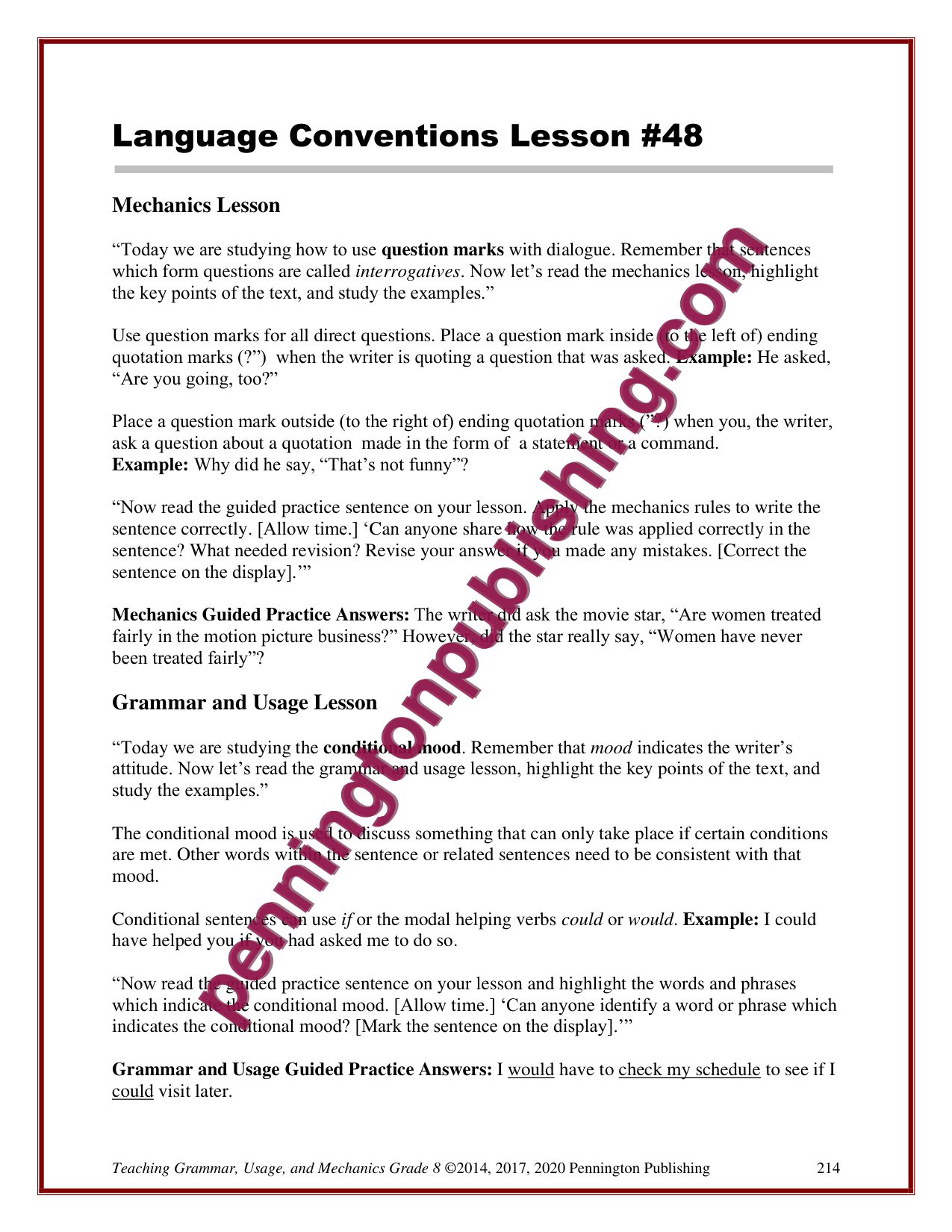 Sample page 4 from Grade 8 Teaching Grammar, Usage, and Mechanics Lessons, Remedial Worksheets, and Tests