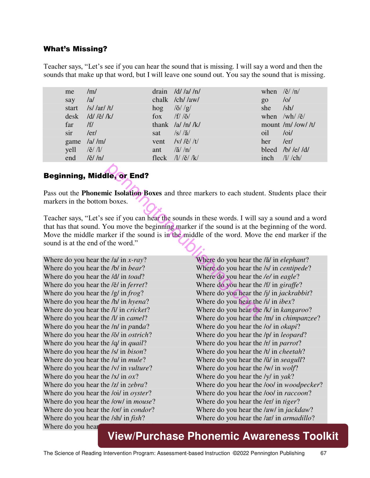 Sample page 7 from Phonemic Awareness Assessments and Quick Lessons