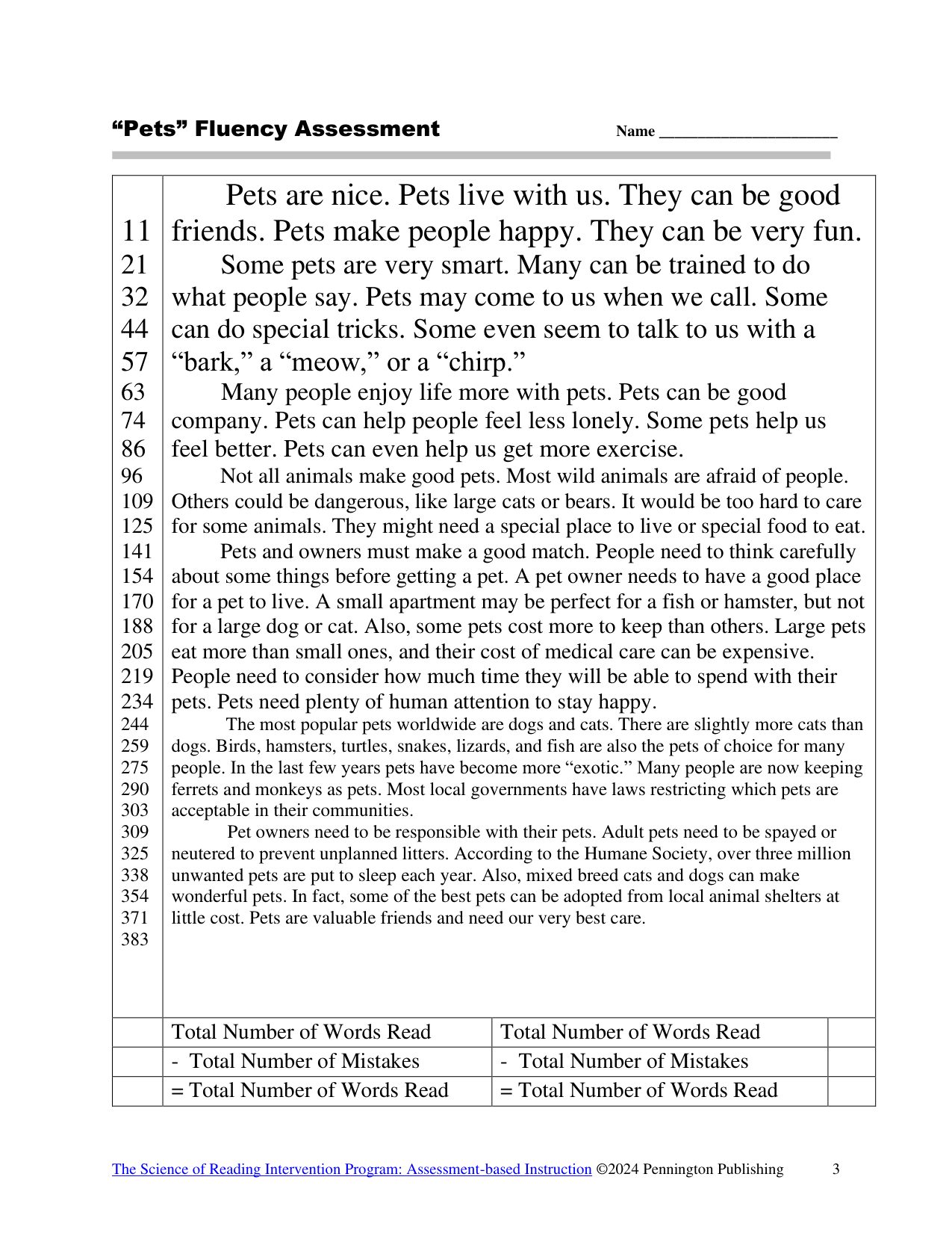 Sample page 1 from Reading Fluency and Comprehension Toolkit