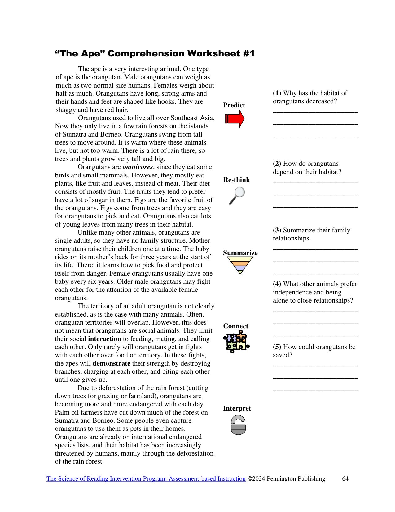 Sample page 5 from Reading Fluency and Comprehension Toolkit