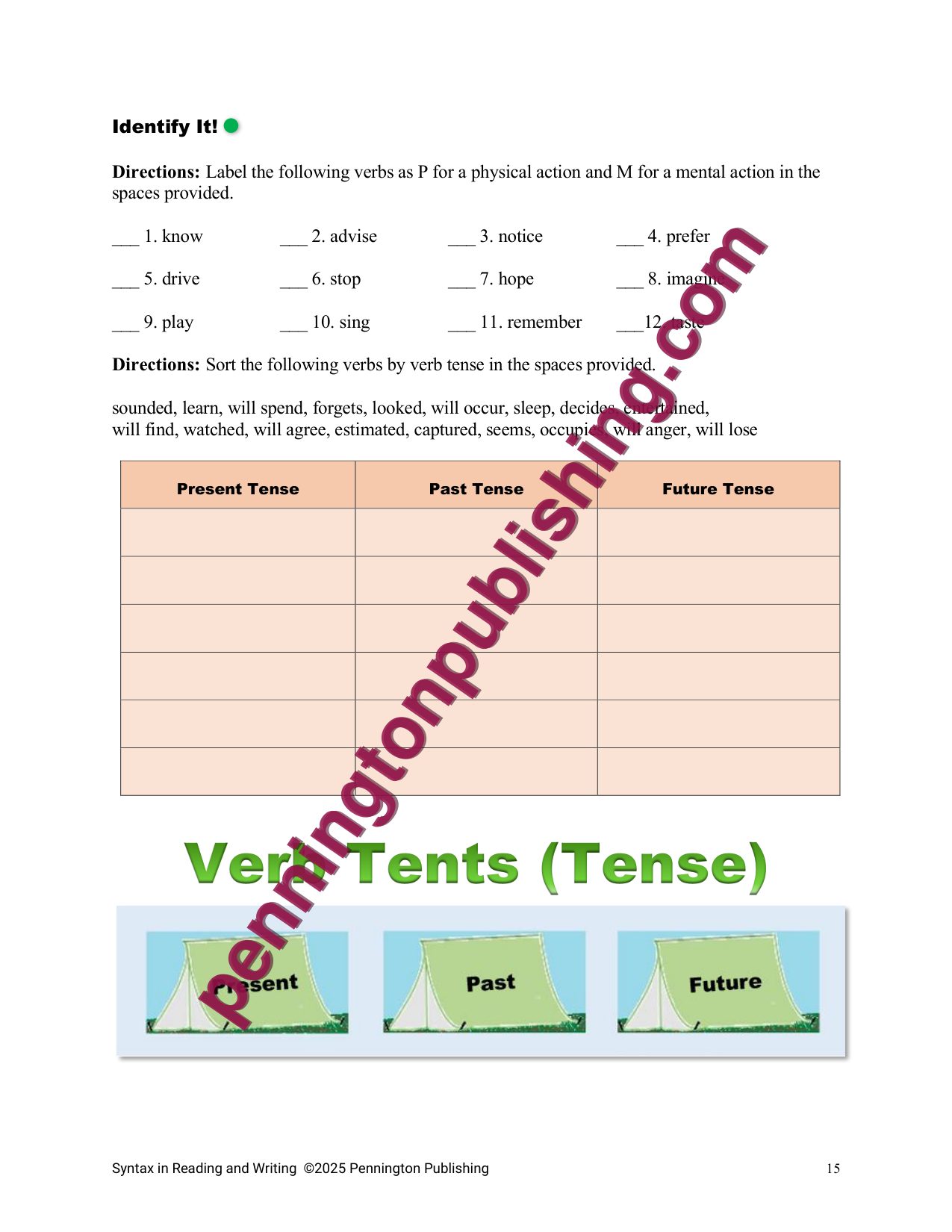 Sample page 1 from Syntax in Reading and Writing Lessons and Worksheets
