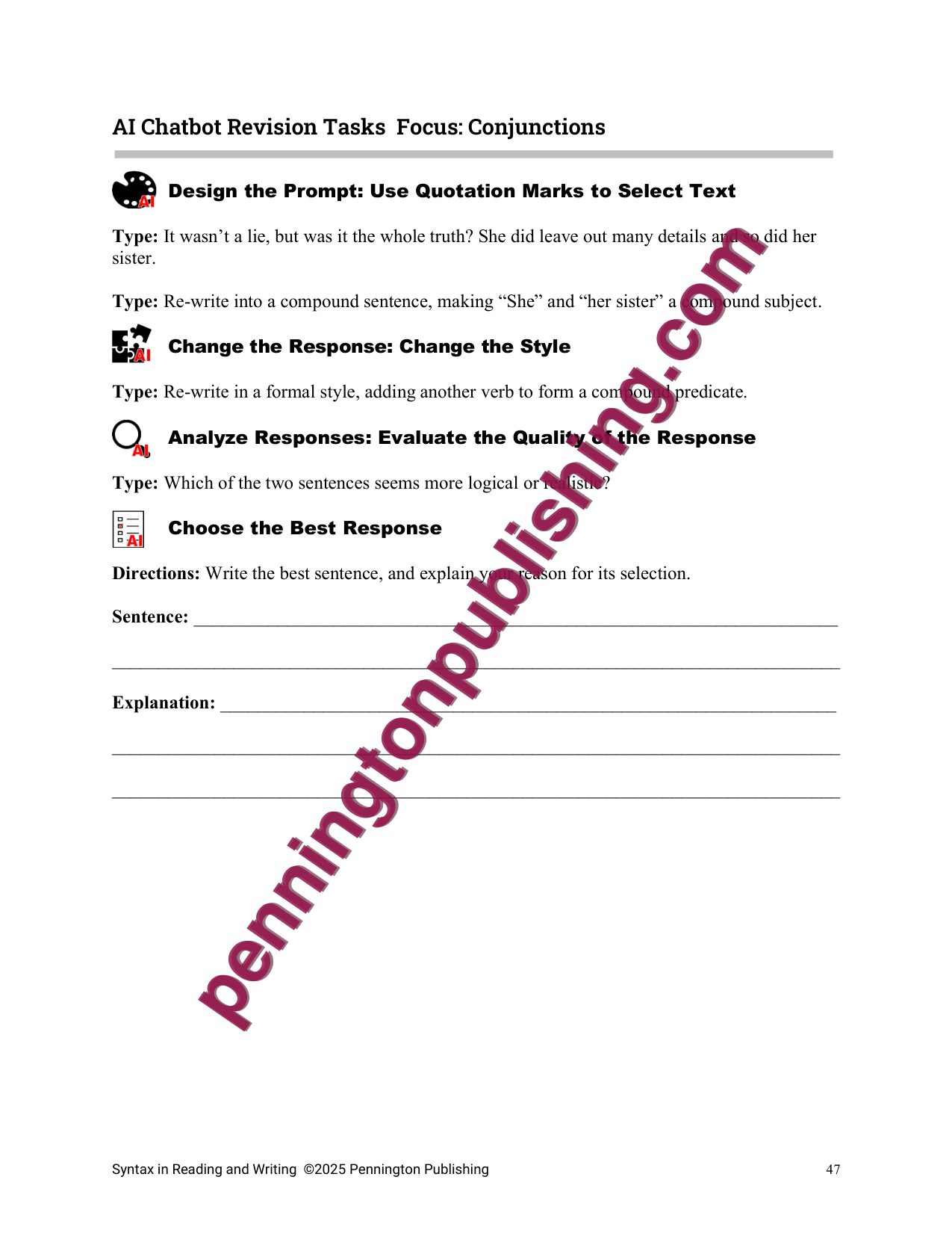Sample page 2 from Syntax in Reading and Writing Lessons and Worksheets
