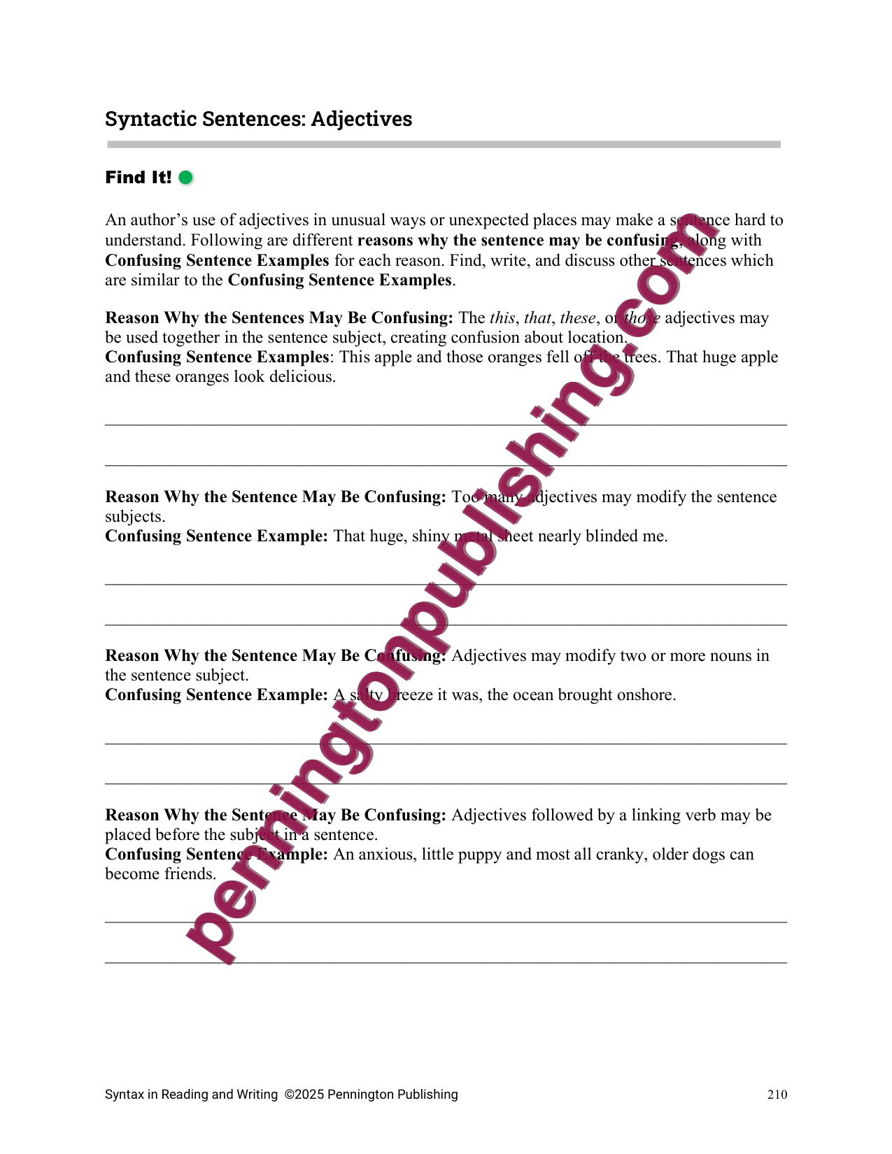 Sample page 7 from Syntax in Reading and Writing Lessons and Worksheets
