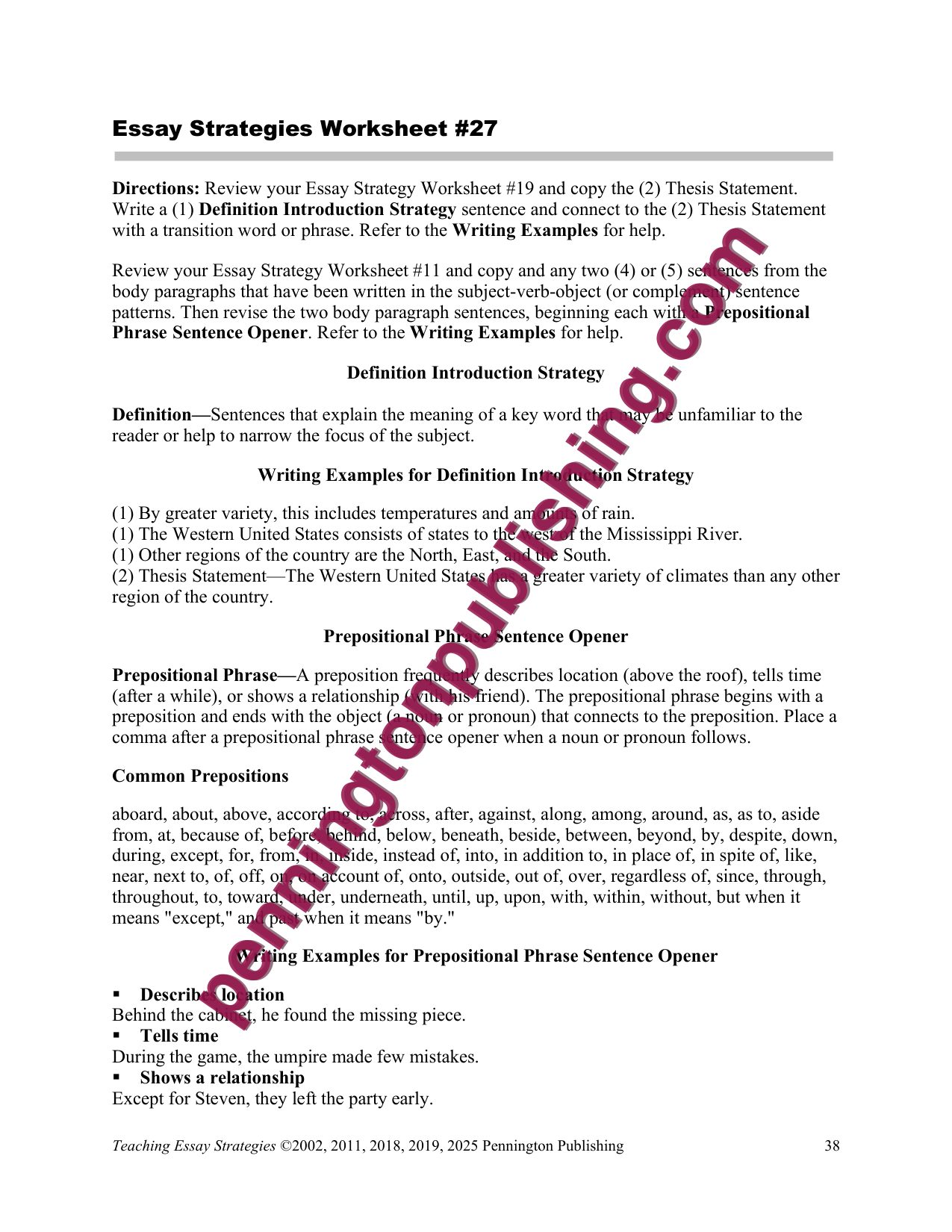 Sample page 1 from Teaching Essay Strategies | Step by Step Worksheets, Skills, and 8 Process Essays