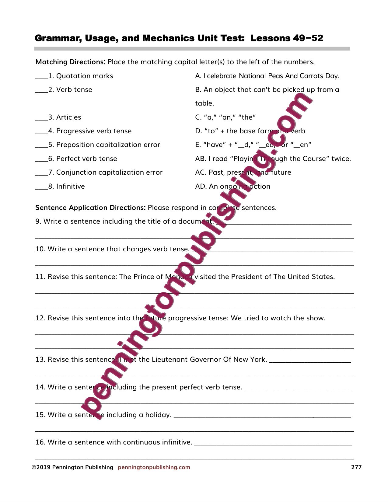 Sample page 5 from Teaching Grammar, Usage, and Mechanics High School Lessons, Remedial Worksheets, and Tests