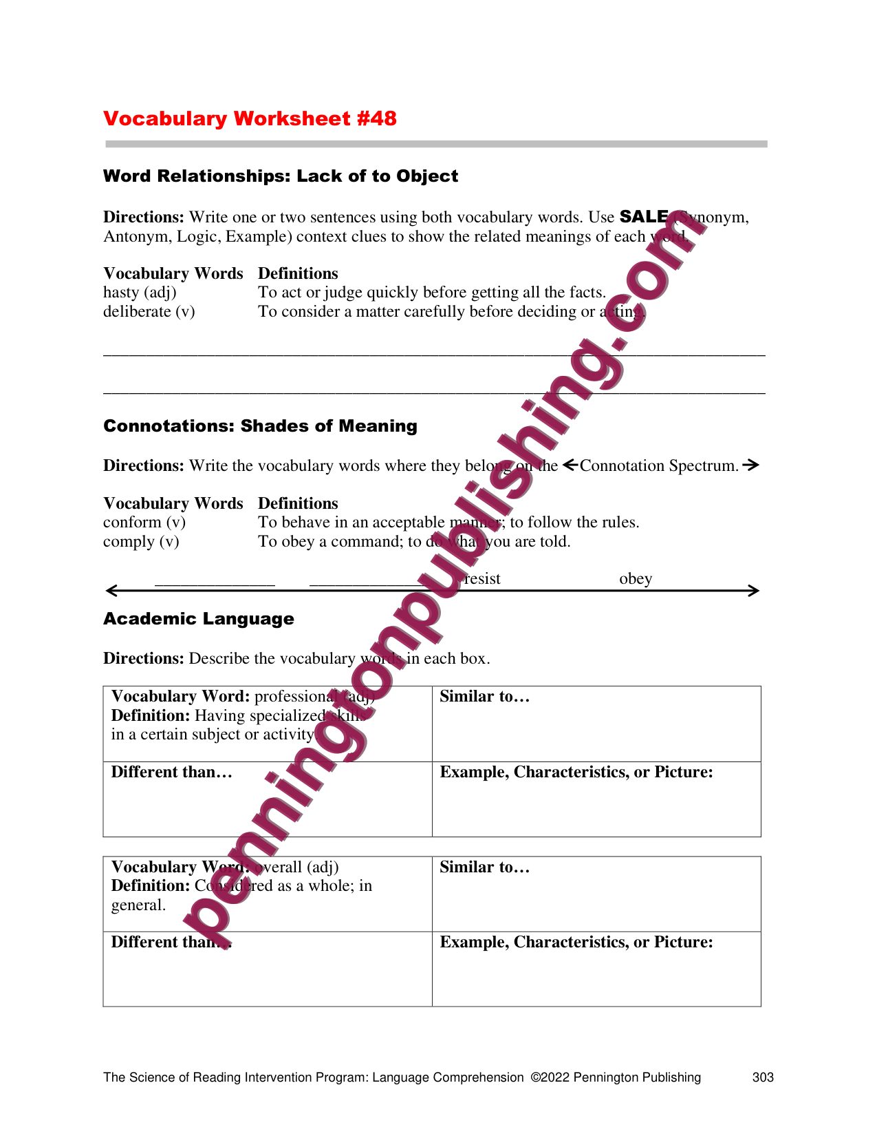 Sample page 2 from The Science of Reading Intervention Program: Language Comprehension Lessons and Worksheets